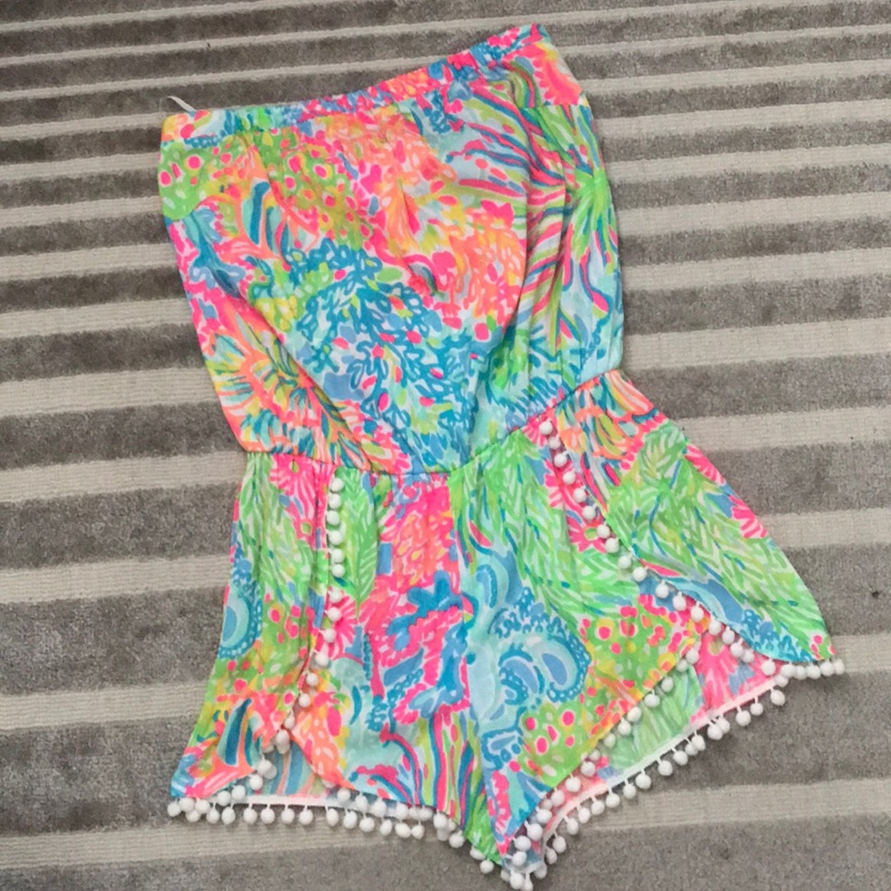 Lilly Pulitzer Strapless Romper with Pom Trim